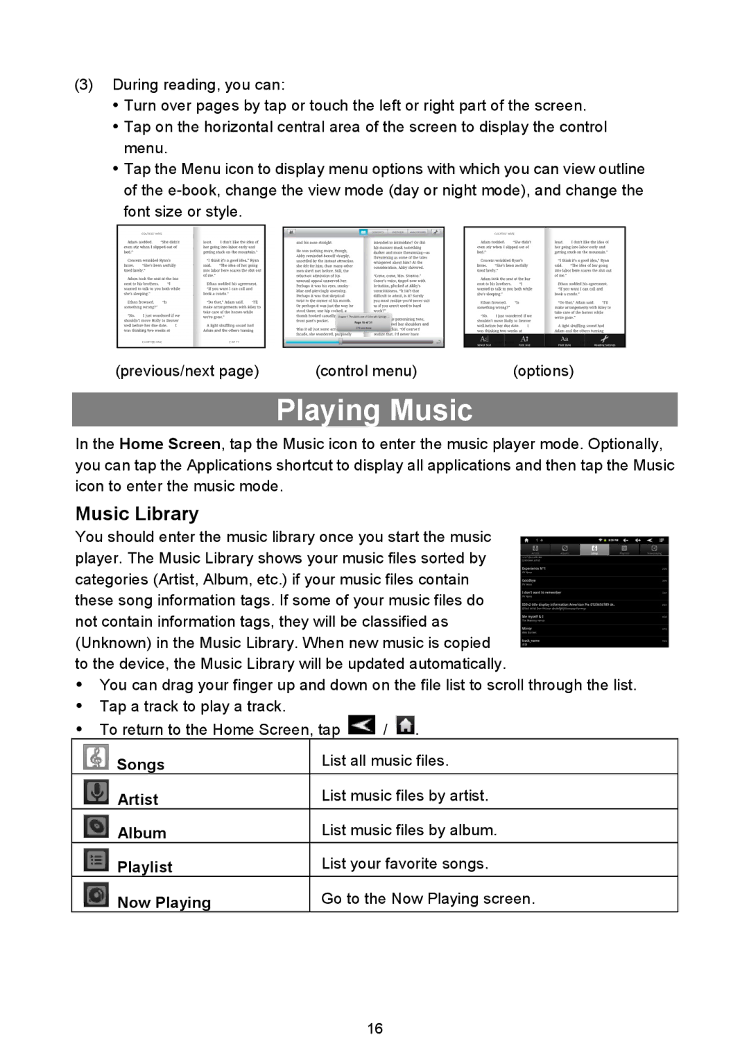 Nextbook NEXT8P12 instruction manual Playing Music, Music Library 