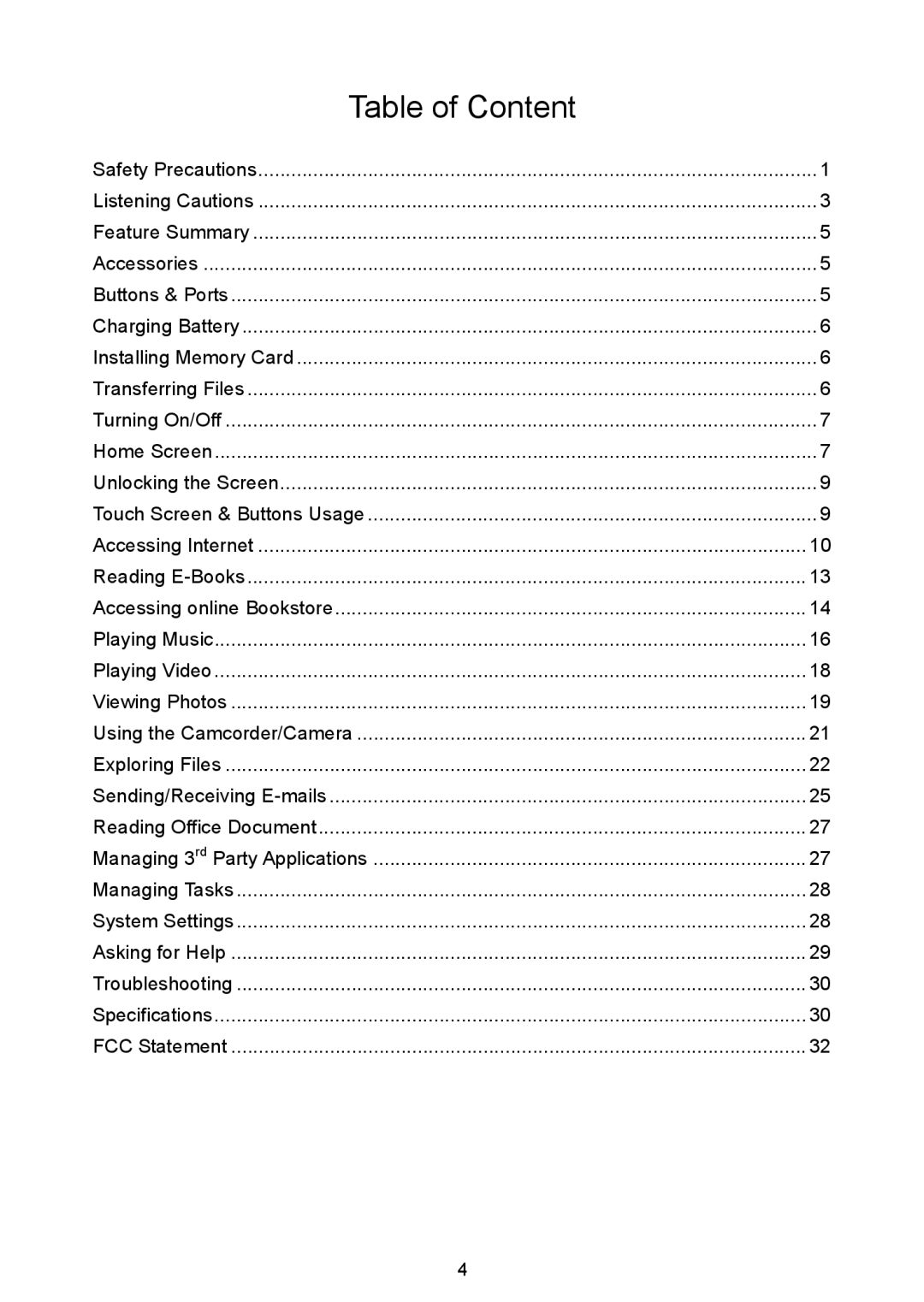 Nextbook NEXT8P12 instruction manual Table of Content 