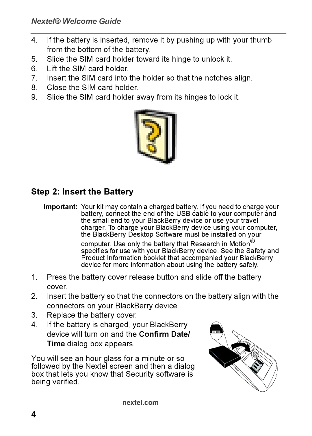 Nextel comm 7520 manual Insert the Battery 