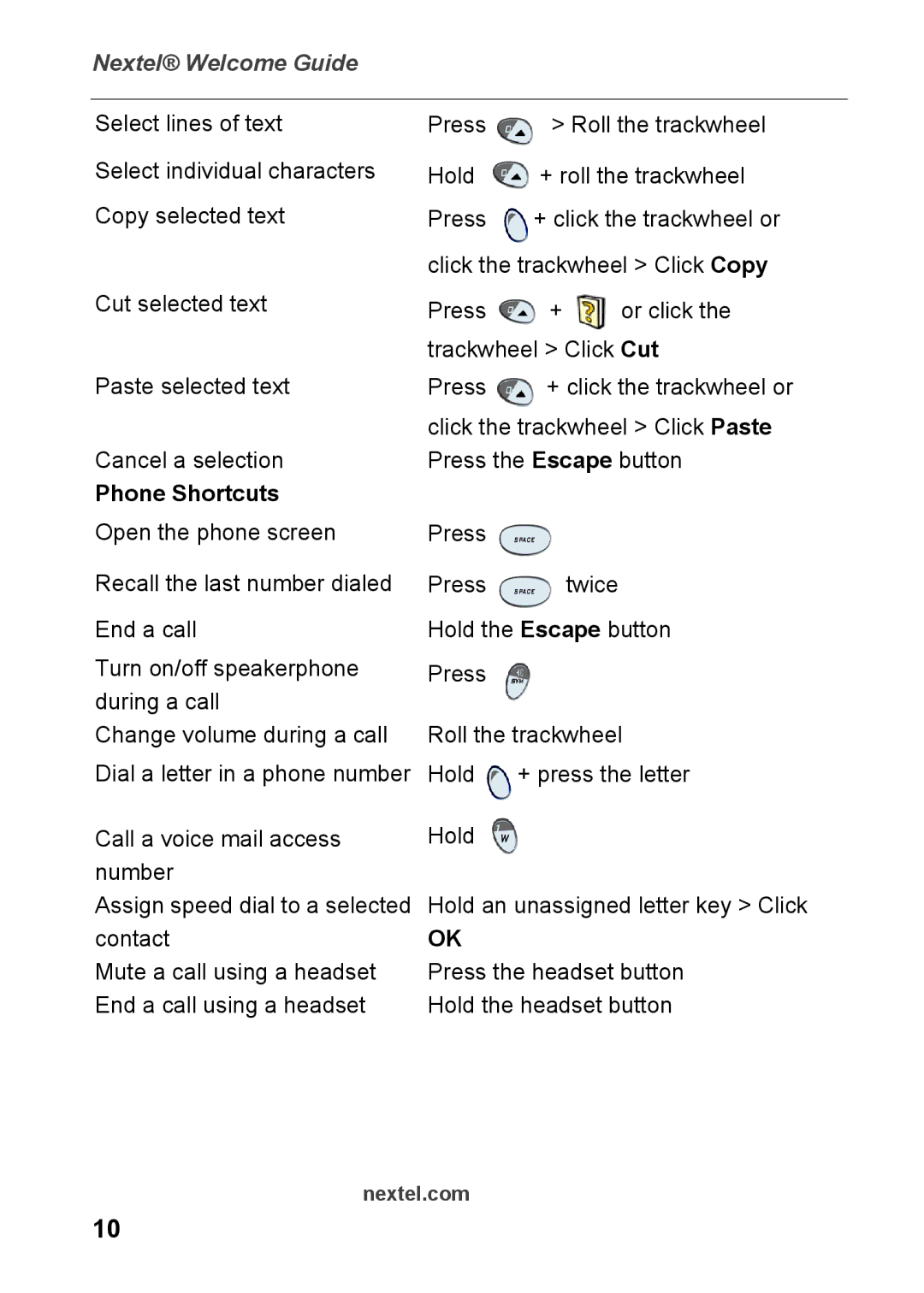 Nextel comm 7520 manual Phone Shortcuts 