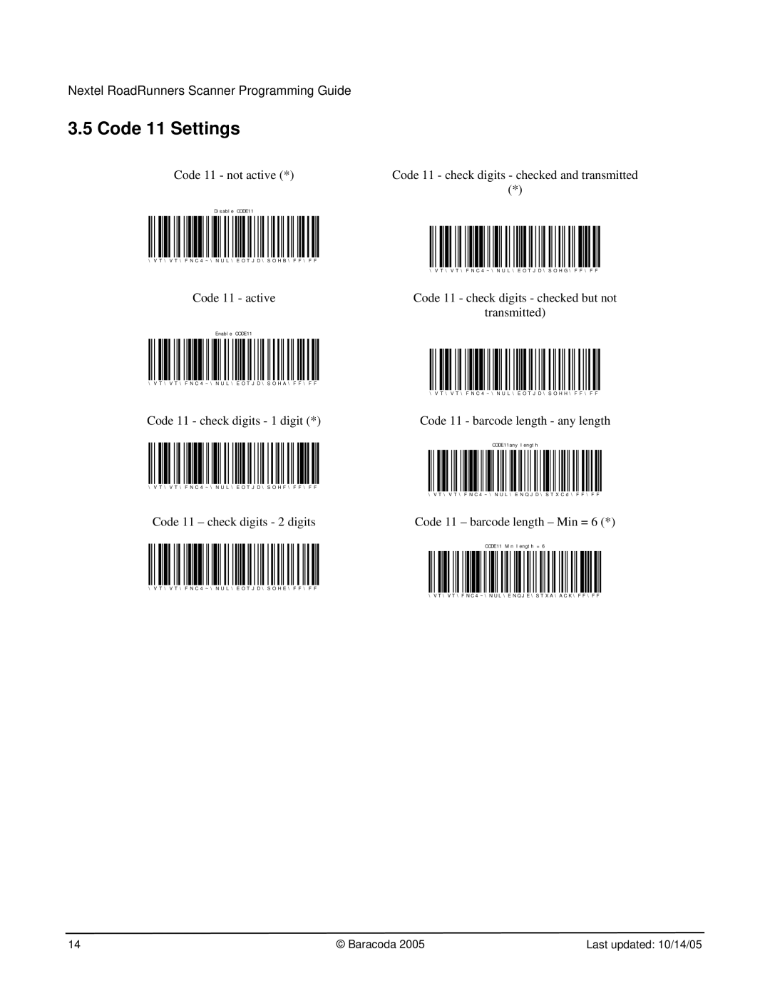 Nextel comm BRR-L manual Code 11 Settings 