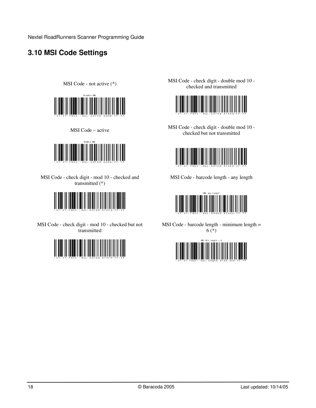 Nextel comm BRR-L manual MSI Code Settings 