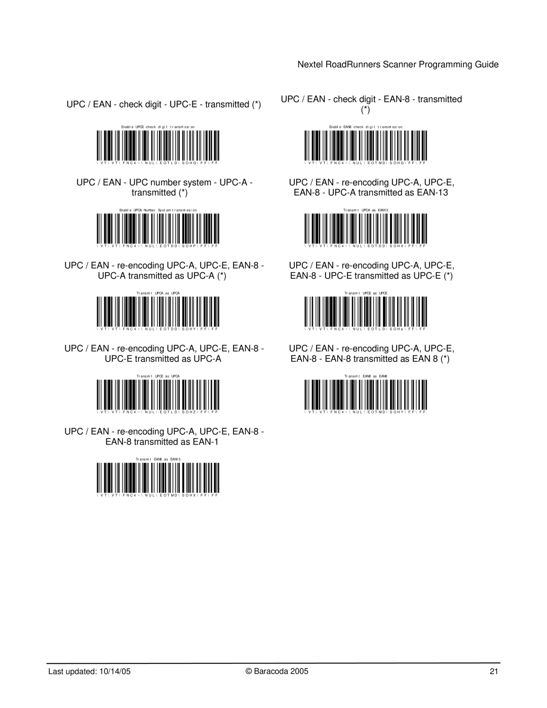 Nextel comm BRR-L manual UPC / EAN check digit UPC-E transmitted, UPC / EAN UPC number system UPC-A Transmitted 