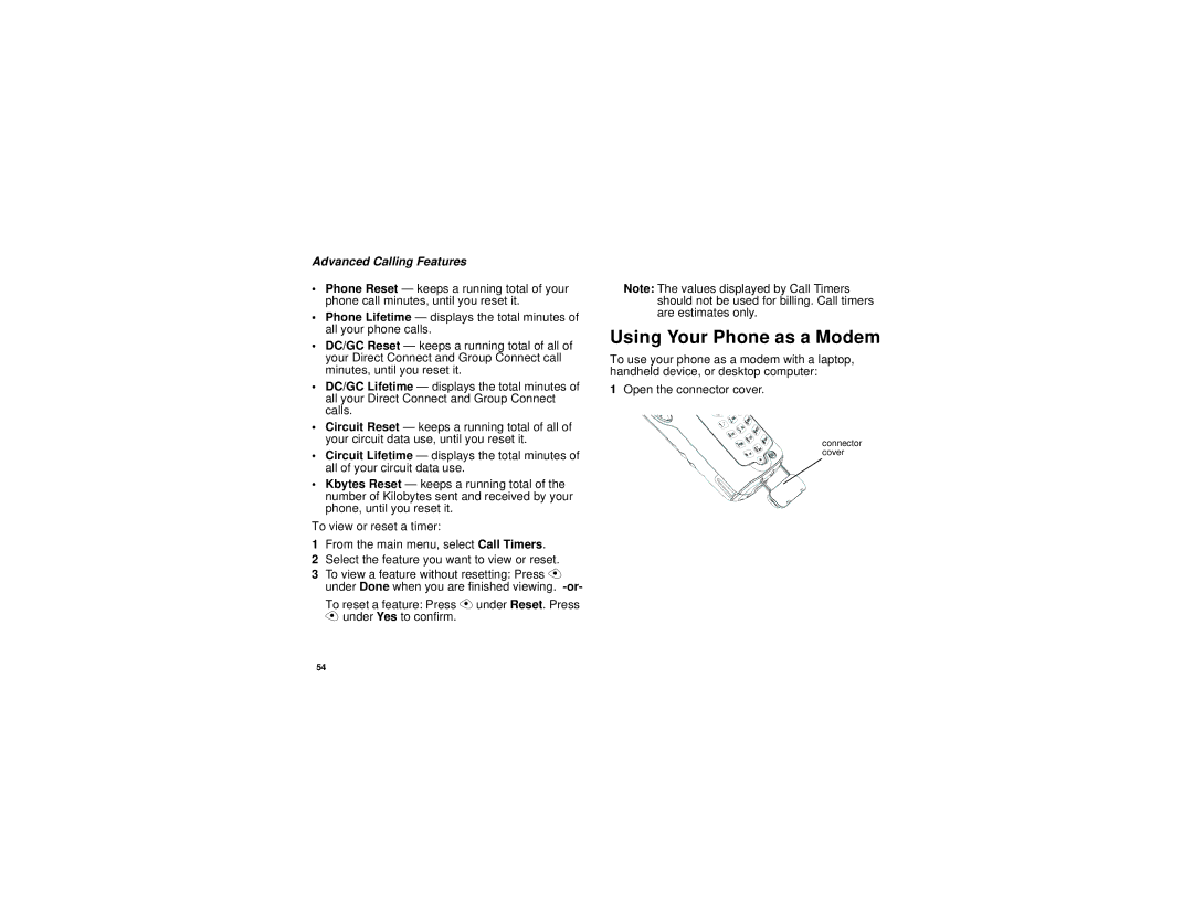 Nextel comm H69XAH6RR1AN manual Using Your Phone as a Modem 