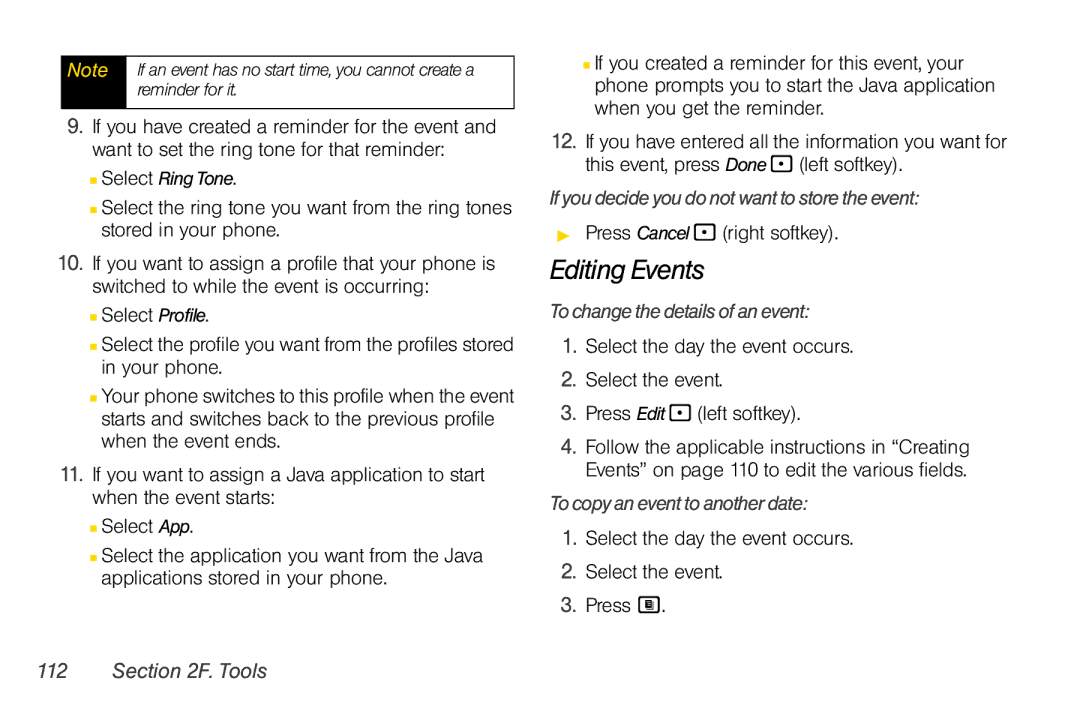 Nextel comm i365 manual Editing Events, If you decide you do not want to store the event, To change the details of an event 