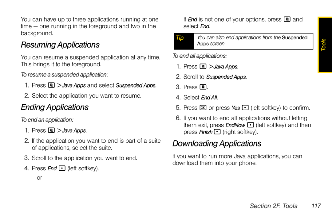 Nextel comm i365 manual Resuming Applications, Ending Applications, Downloading Applications 