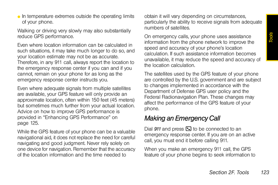 Nextel comm i365 manual Making an Emergency Call, Tools 123 