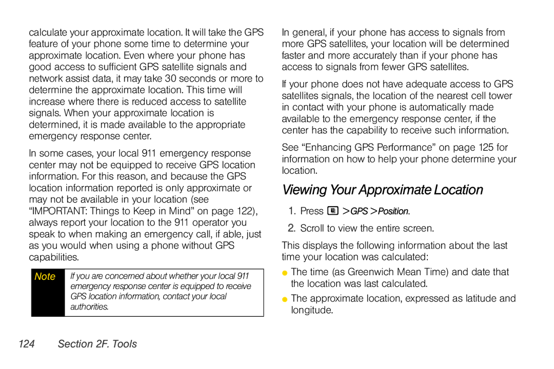 Nextel comm i365 Viewing Your Approximate Location, Press M GPS Position, GPS location information, contact your local 