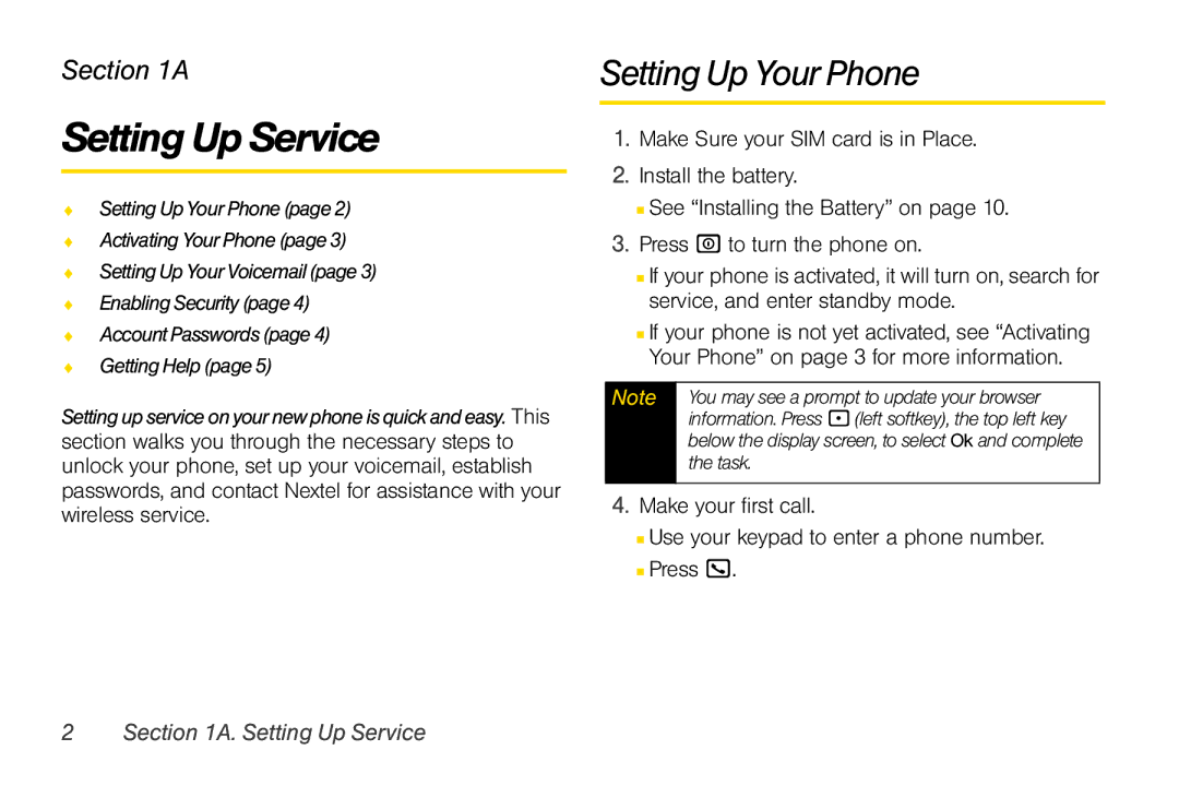 Nextel comm i365 Setting Up Your Phone, Setting Up Service, Setting up service on your newphone is quick and easy. This 