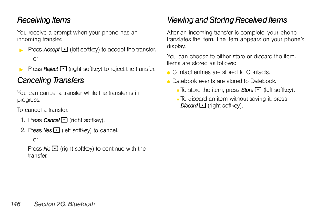 Nextel comm i365 manual Receiving Items, Canceling Transfers, Viewing and Storing Received Items 