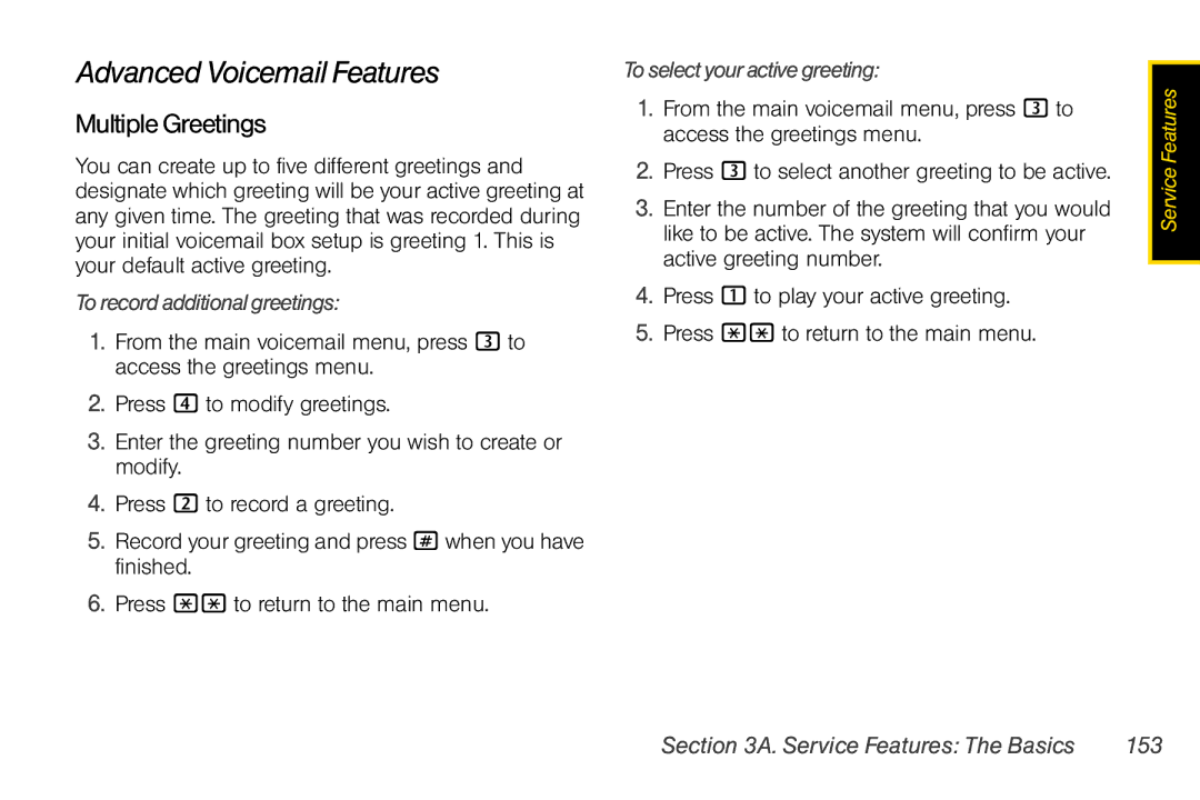 Nextel comm i365 manual Advanced Voicemail Features, Multiple Greetings, To record additional greetings 