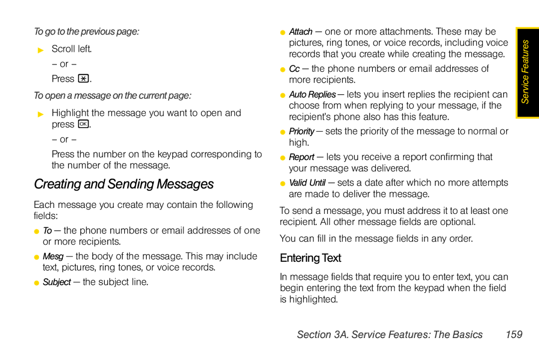 Nextel comm i365 Creating and Sending Messages, Entering Text, To go to the previous, To open a message on the current 