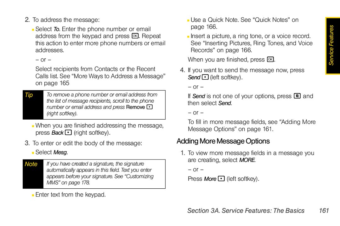 Nextel comm i365 manual Adding More Message Options, Service Features The Basics 161 