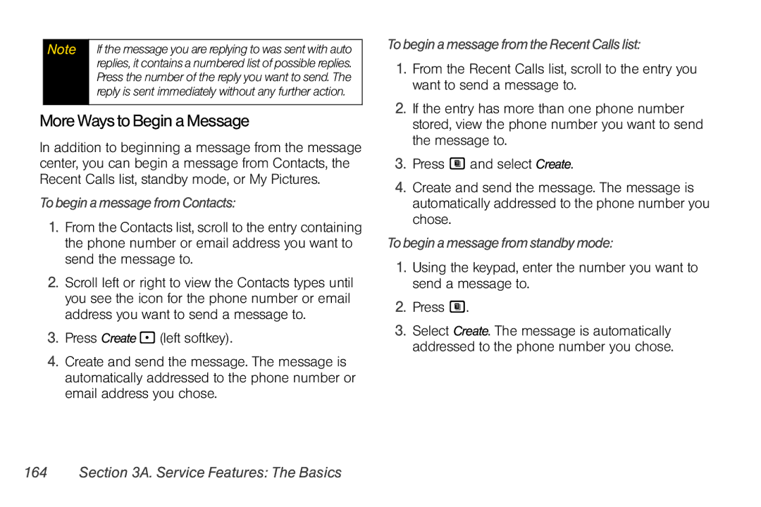 Nextel comm i365 More Ways to Begin a Message, To begin a message from Contacts, To begin a message from standby mode 