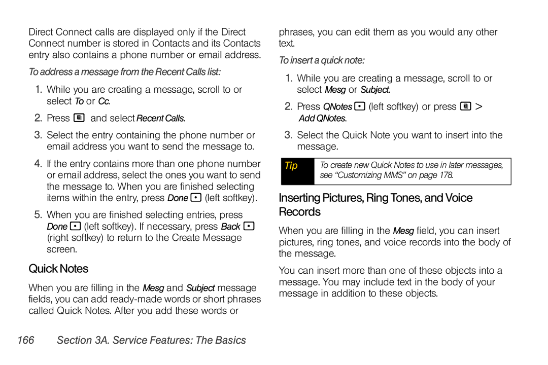 Nextel comm i365 manual Quick Notes, Inserting Pictures, Ring Tones, and Voice Records, To insert a quick note 