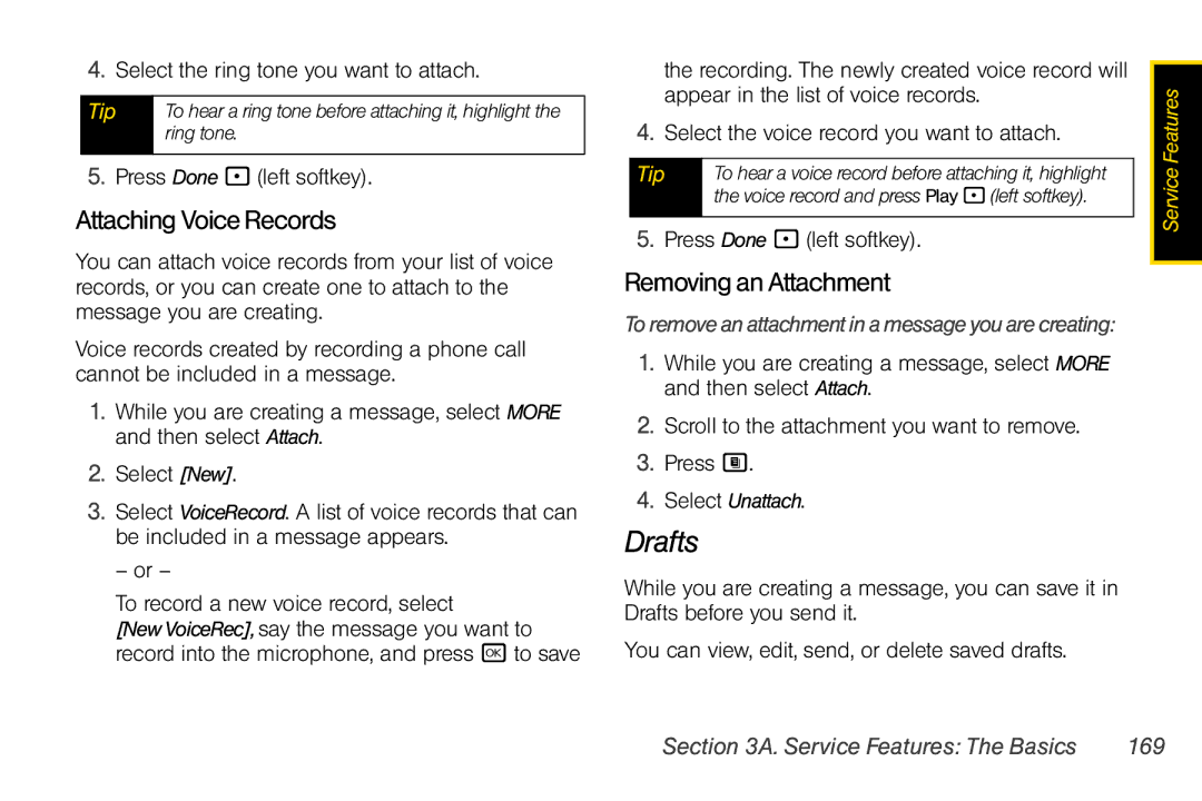 Nextel comm i365 manual Drafts, Attaching Voice Records, Removing an Attachment, Select the ring tone you want to attach 