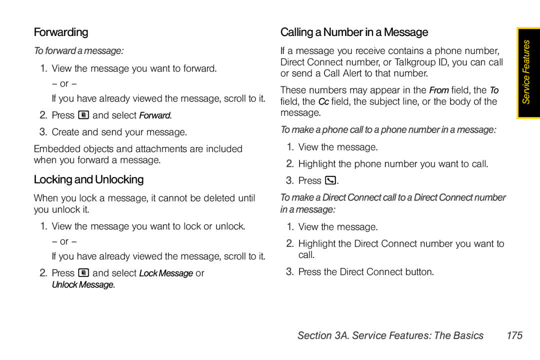 Nextel comm i365 manual Forwarding, Locking and Unlocking, Calling a Number in a Message, To forward a message 