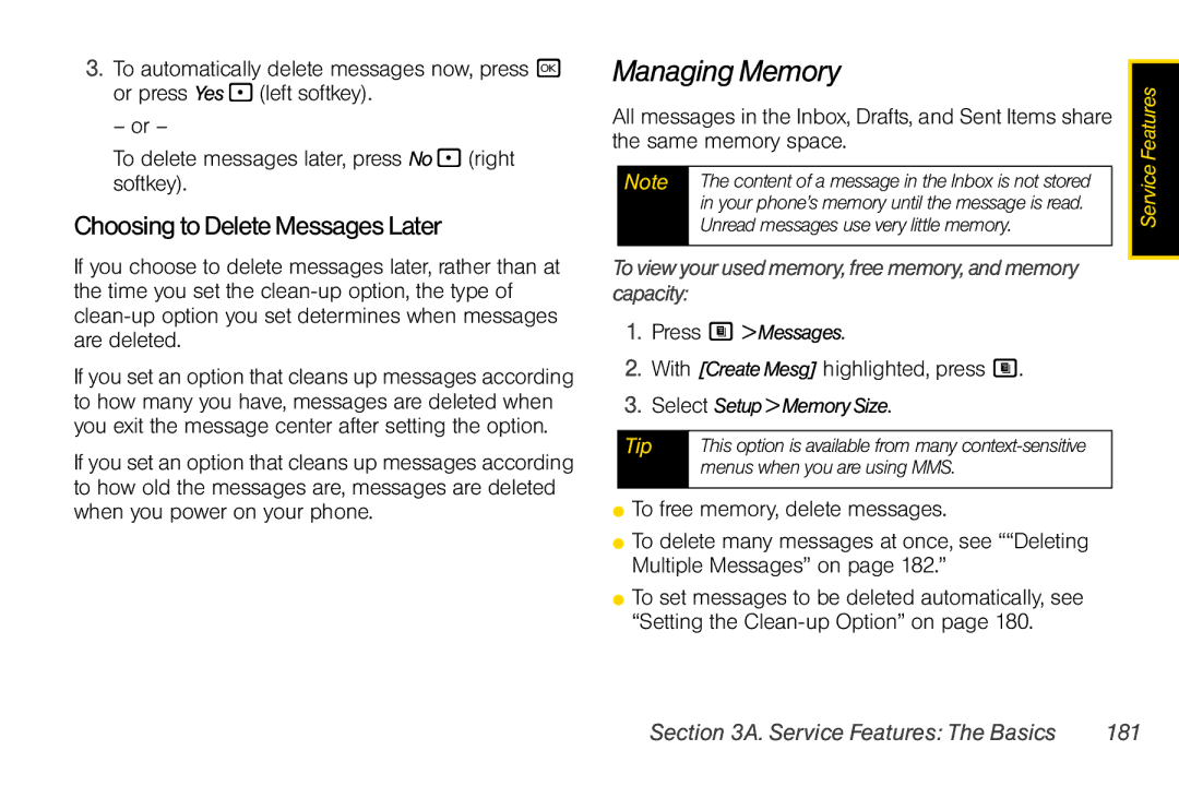 Nextel comm i365 Choosing to Delete Messages Later, With Create Mesg highlighted, press M, Service Features The Basics 181 