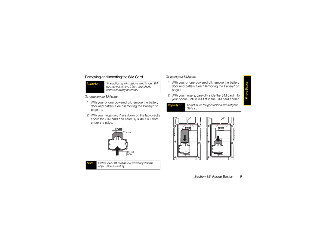 Nextel comm i365 manual Removing and Inserting the SIM Card, ToremoveyourSIMcard, ToinsertyourSIMcard 