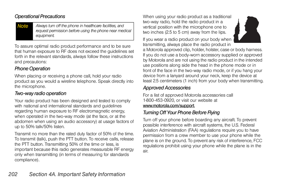 Nextel comm i365 manual Operational Precautions, Phone Operation, Two-way radio operation, Equipment 