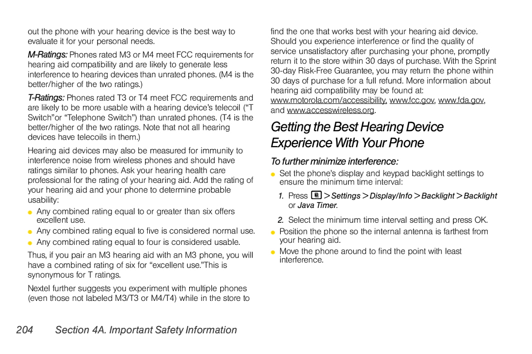 Nextel comm i365 manual Getting the Best Hearing Device Experience With Your Phone, To further minimize interference 