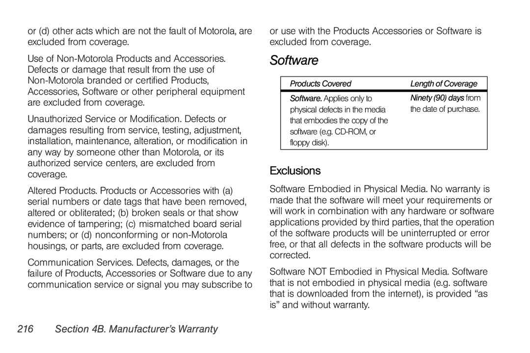 Nextel comm i365 manual Products Covered LengthofCoverage Software .Applies only to, Physical defects in the media 