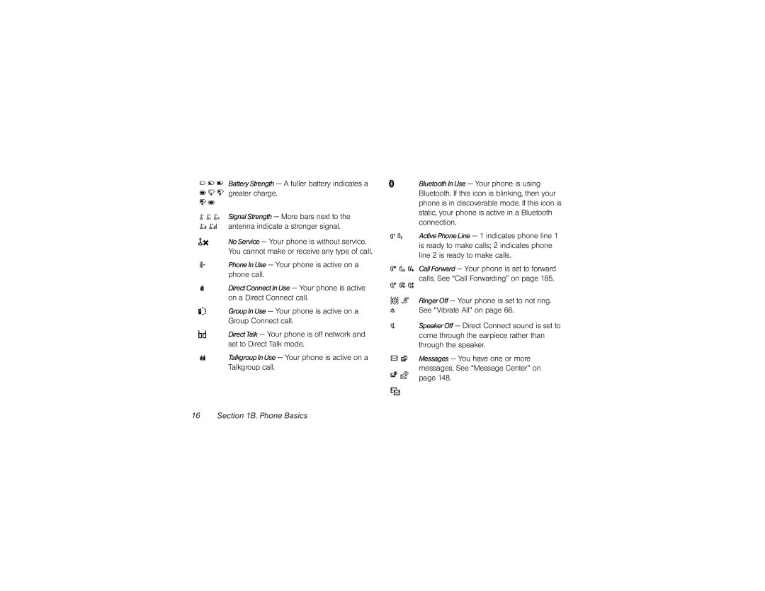 Nextel comm i365 manual Opq, Antenna indicate a stronger signal, PhoneInUse Your phone is active on a phone call, Typage 