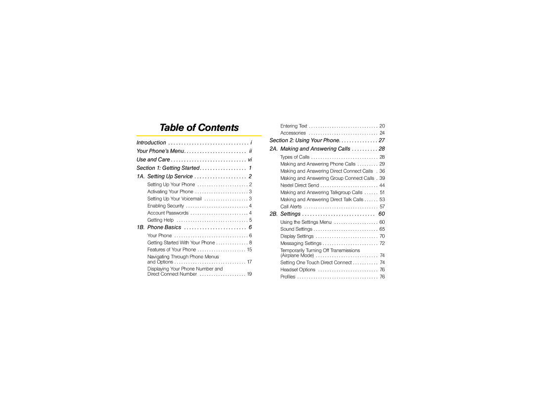 Nextel comm i365 manual Table of Contents 