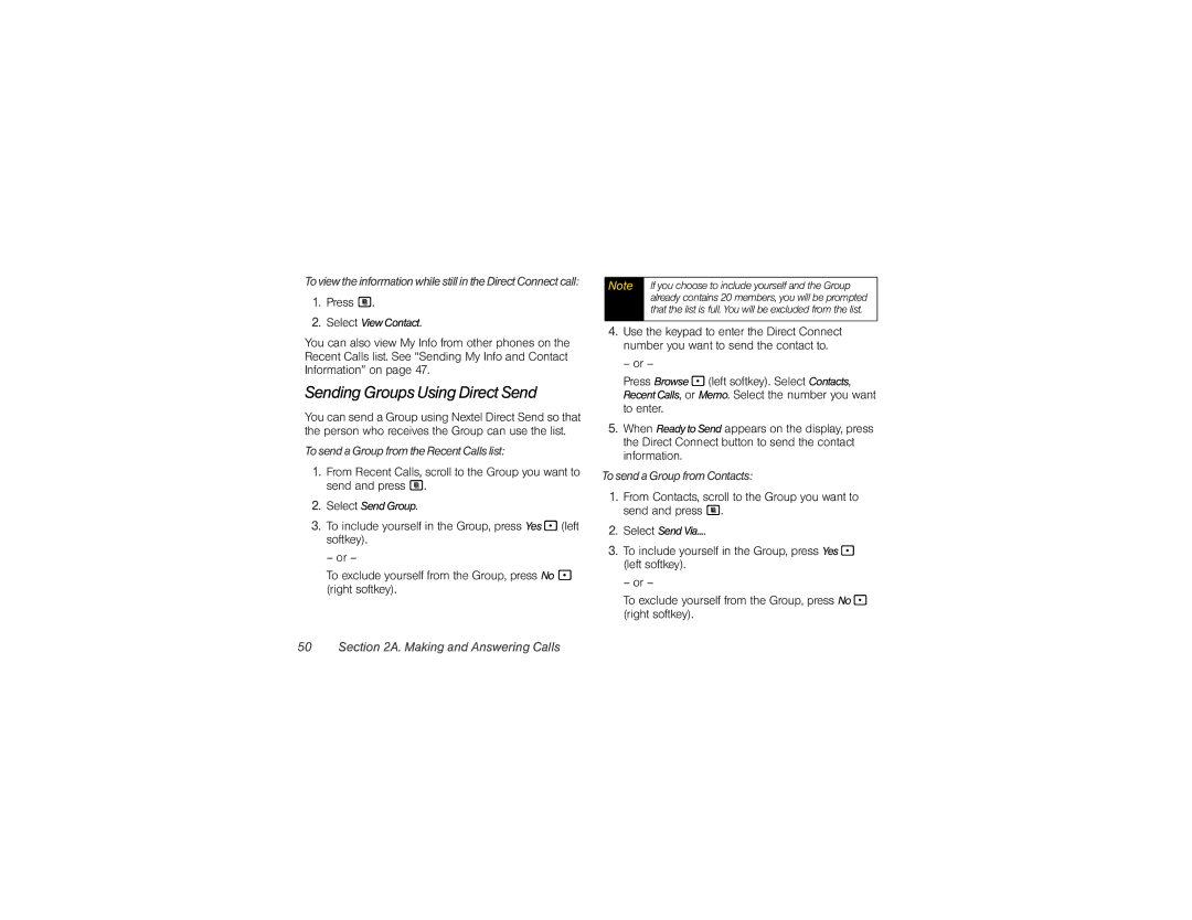Nextel comm i365 manual Sending Groups Using Direct Send, ToviewtheinformationwhilestillintheDirectConnectcall 