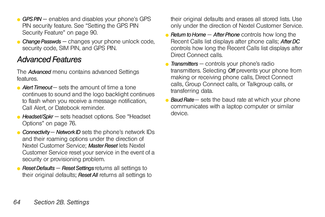 Nextel comm i365 manual Advanced Features 