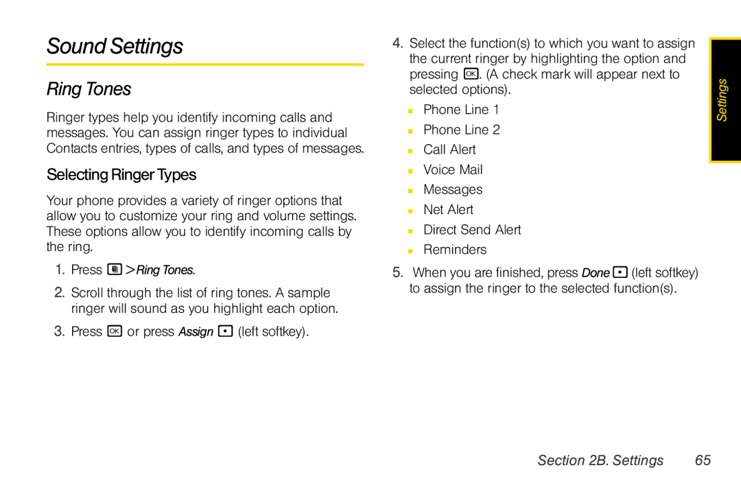 Nextel comm i365 manual Sound Settings, Ring Tones, Selecting RingerTypes, Press MRingTones 