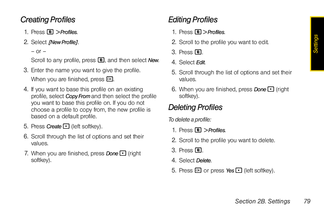 Nextel comm i365 manual Creating Profiles, Editing Profiles, Deleting Profiles, Todeleteaprofile 