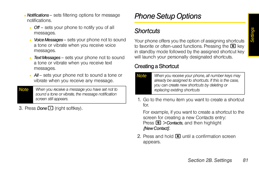 Nextel comm i365 manual Phone Setup Options, Shortcuts, Creating aShortcut 