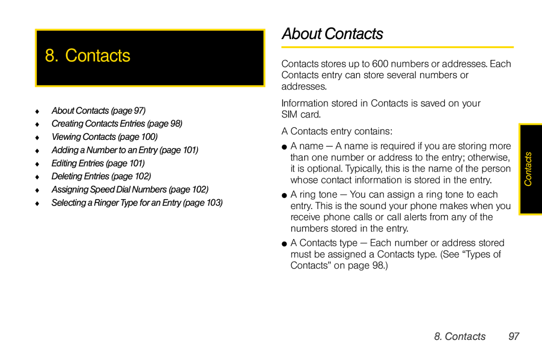 Nextel comm I465 manual About Contacts, Whose contact information is stored in the entry 