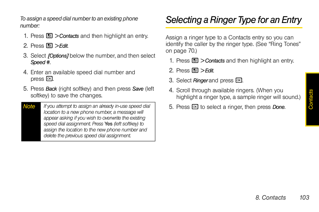 Nextel comm I465 manual Selecting a Ringer Type for an Entry, Press r to select a ringer, then press Done, Contacts 103 