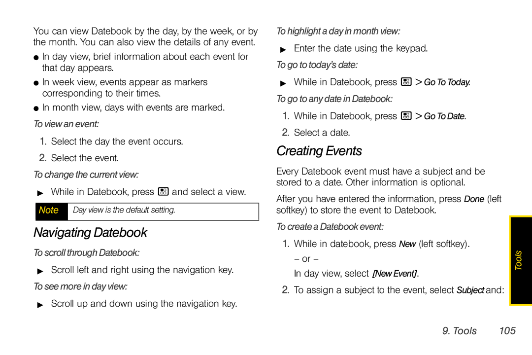 Nextel comm I465 manual Navigating Datebook, Creating Events 