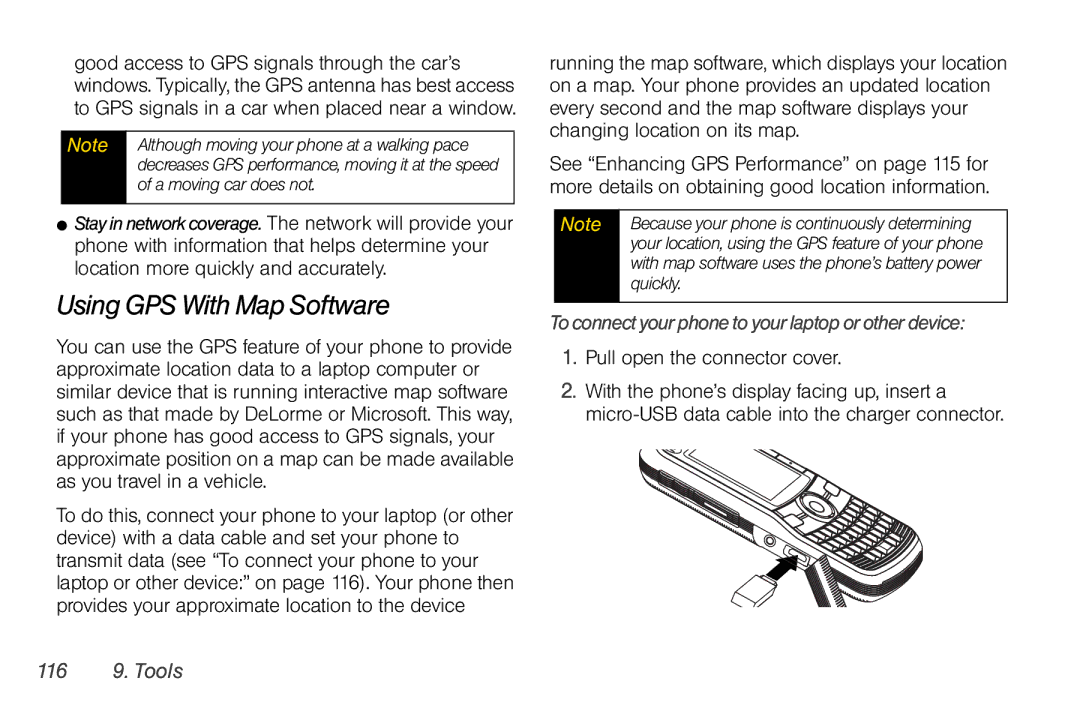 Nextel comm I465 Using GPS With Map Software, Toconnectyourphonetoyourlaptoporotherdevice, Pull open the connector cover 