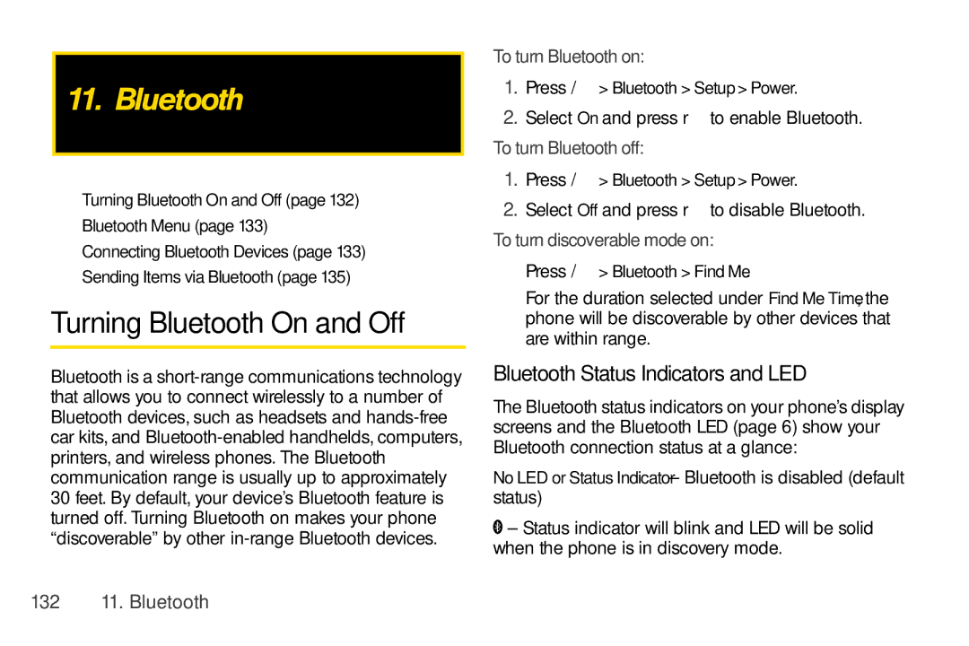 Nextel comm I465 manual Turning Bluetooth On and Off, Bluetooth Status Indicators and LED 