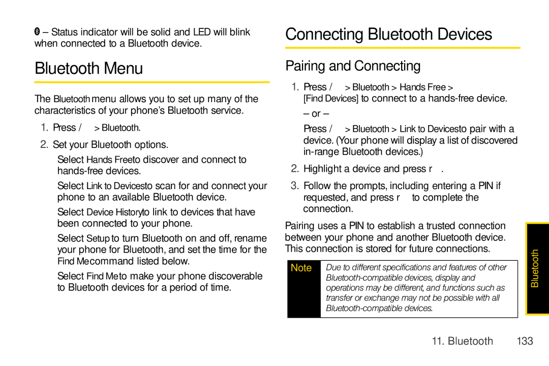 Nextel comm I465 manual Bluetooth Menu, Connecting Bluetooth Devices, Pairing and Connecting, Bluetooth 133 