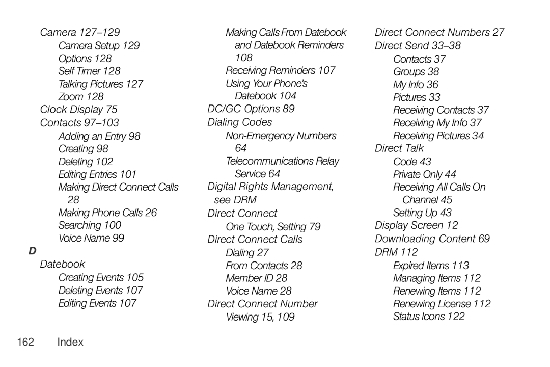 Nextel comm I465 manual Index 