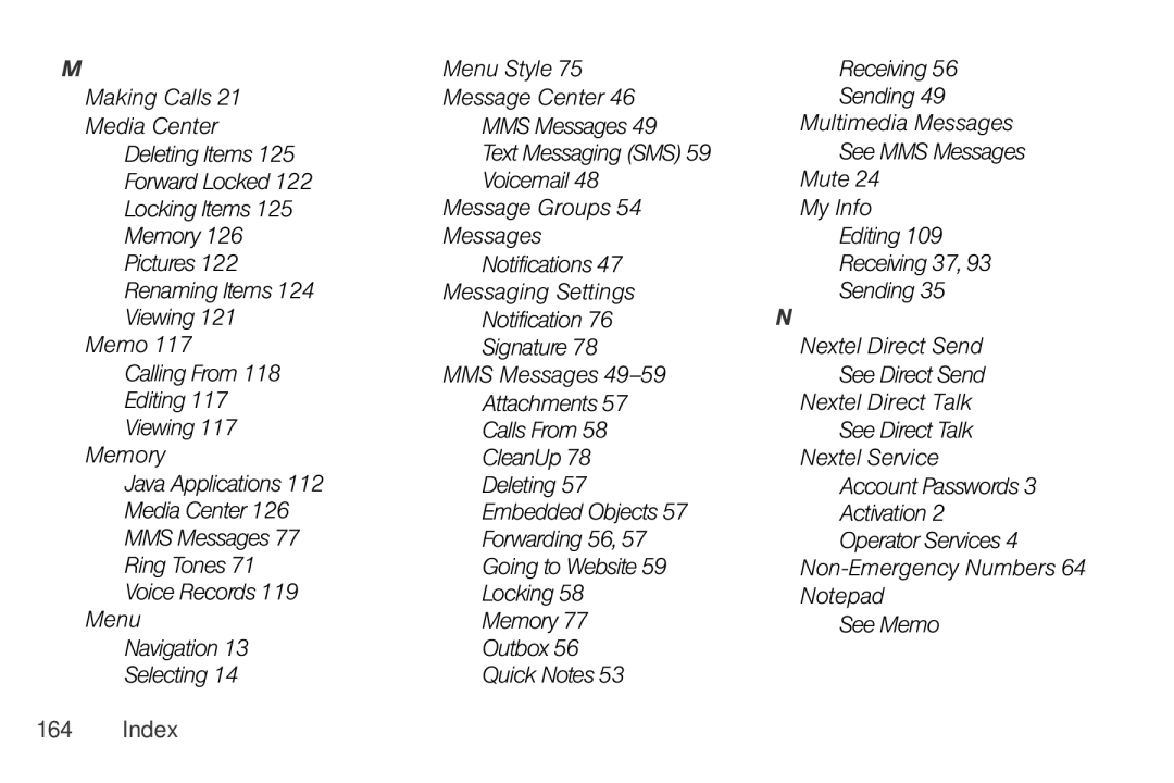 Nextel comm I465 manual Index 