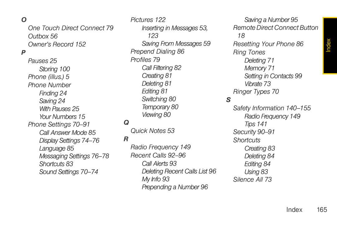 Nextel comm I465 manual Index 