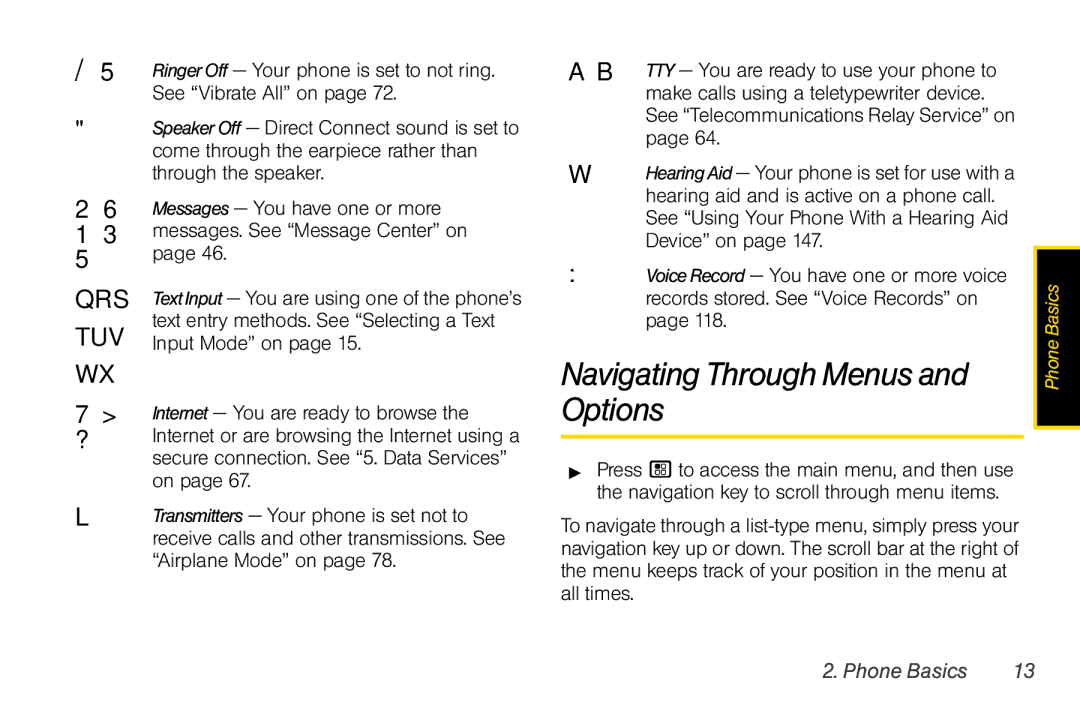 Nextel comm I465 Navigating Through Menus, Options, Records stored. See Voice Records on, Messages You have one or more 