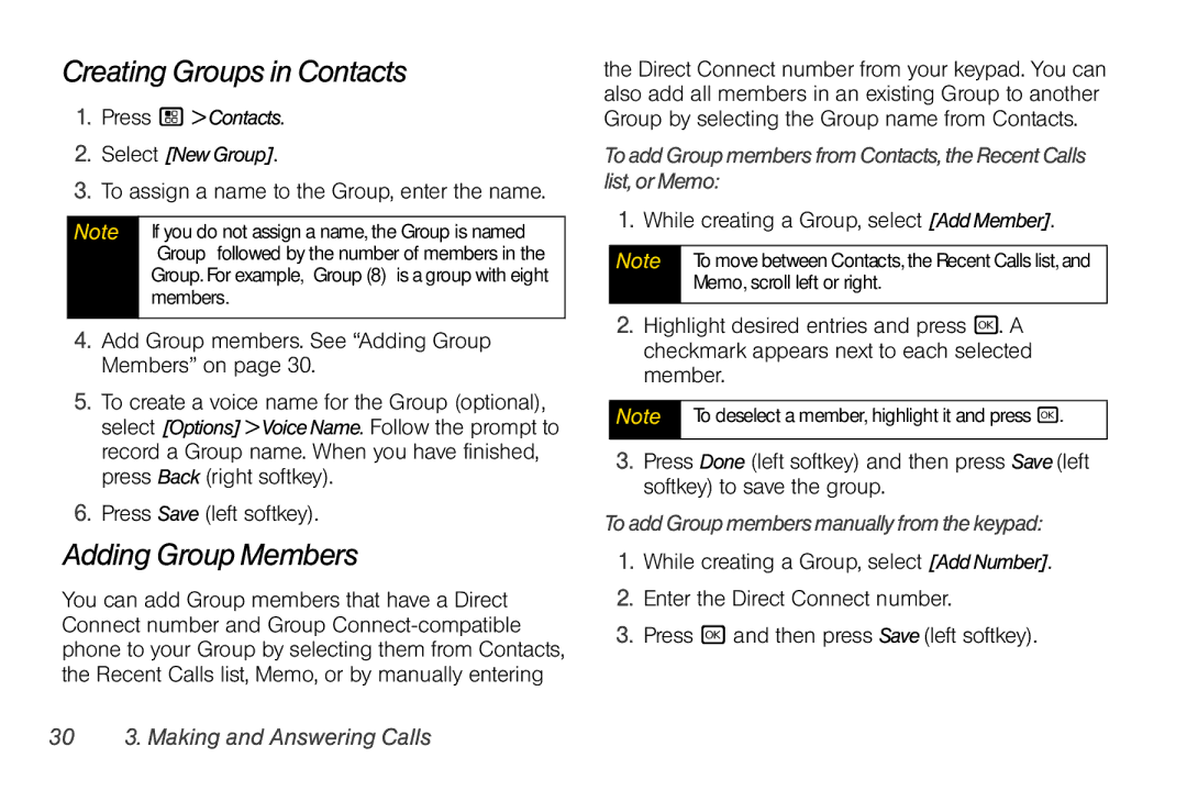 Nextel comm I465 manual Creating Groups in Contacts, Adding Group Members, To assign a name to the Group, enter the name 