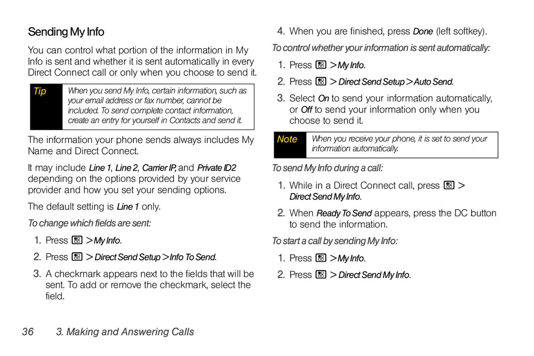 Nextel comm I465 manual Sending My Info 