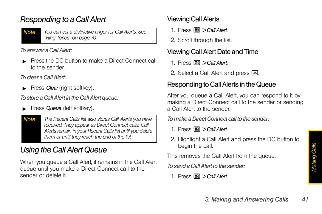 Nextel comm I465 manual Responding to a Call Alert, Using the Call Alert Queue, Viewing Call Alerts 