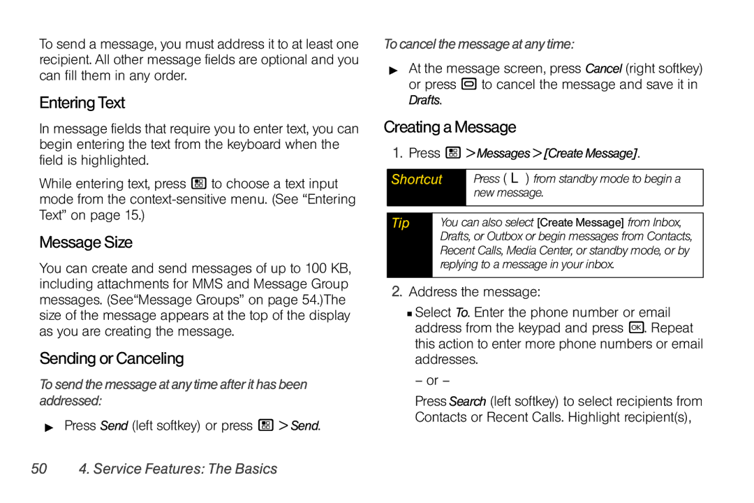 Nextel comm I465 manual Entering Text, Message Size, Sending or Canceling, Creating a Message 