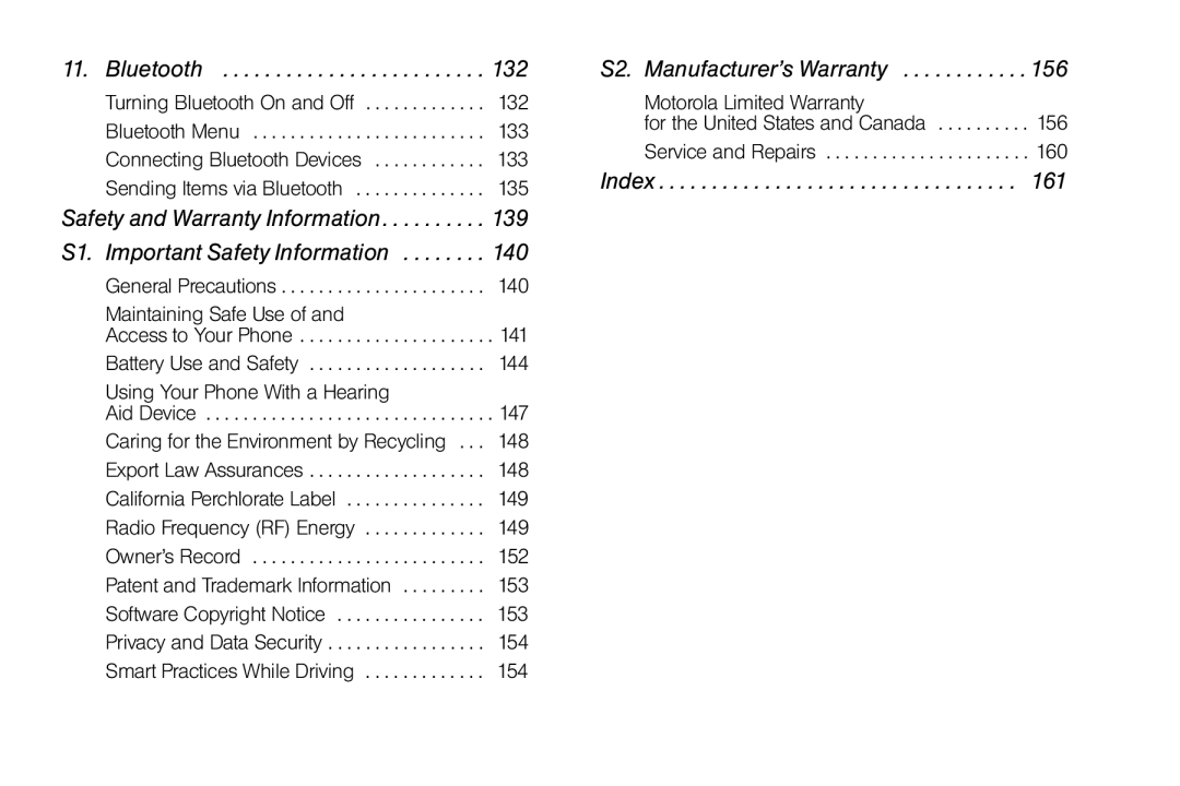 Nextel comm I465 manual Bluetooth, S2. Manufacturer’s Warranty, Index 