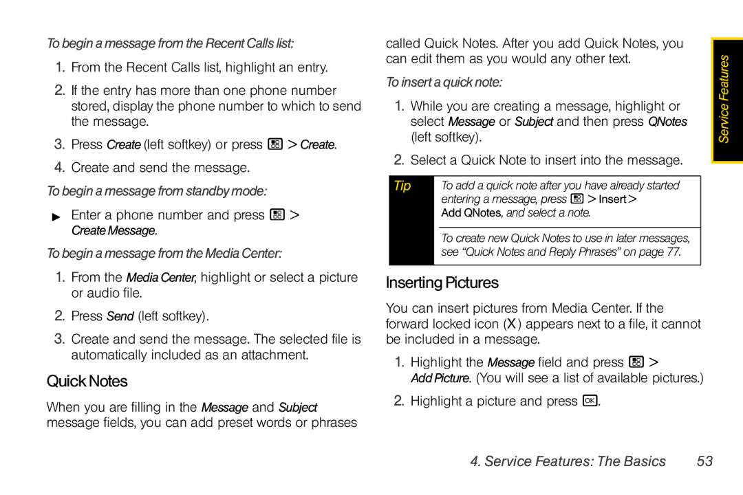 Nextel comm I465 manual Quick Notes, Inserting Pictures 