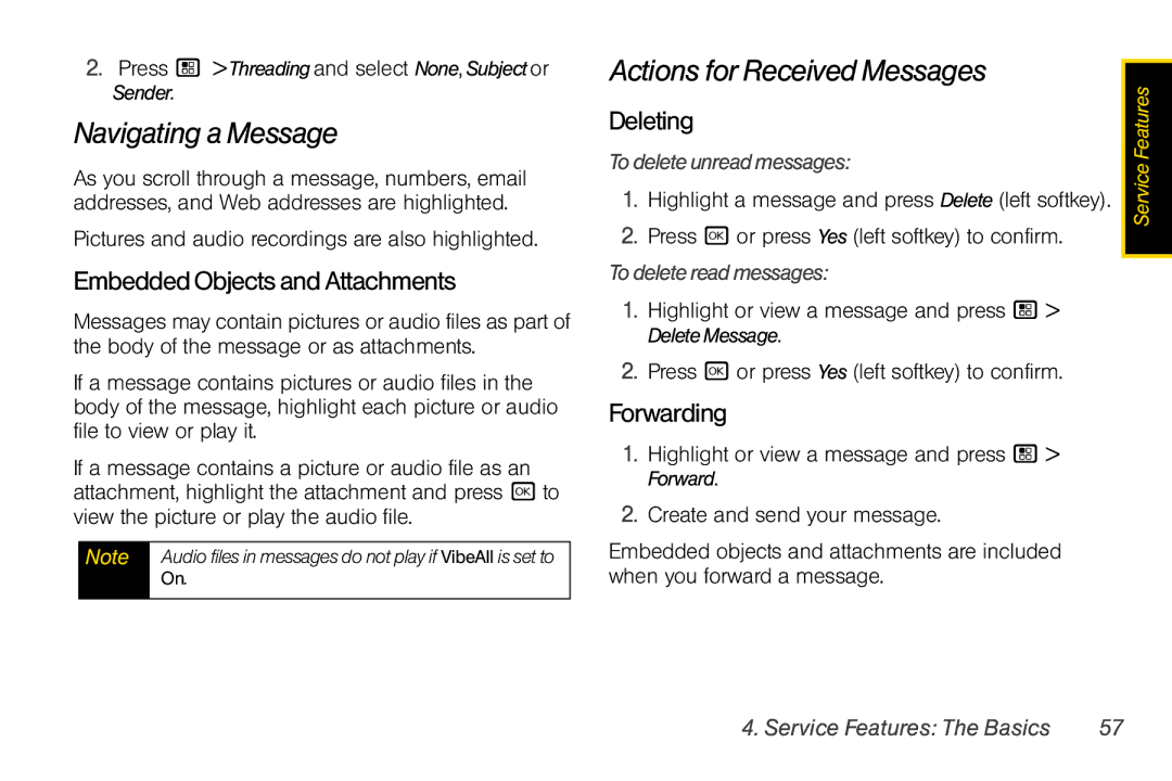 Nextel comm I465 manual Navigating a Message, Embedded Objects and Attachments, Forwarding, Todeleteunreadmessages 